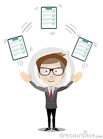 Businessman with a clipboard with green tick . Vector Illustration