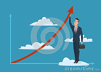 Businessman cloud arrow growth man male suitcase business icon. Vector Illustration