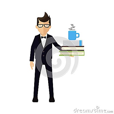 Businessman coffee and books Stock Photo