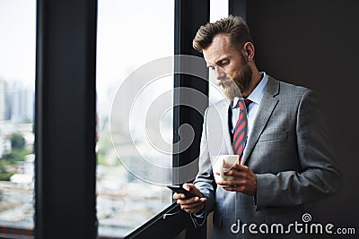 Businessman Coffee Break Working Workplace Concept Stock Photo