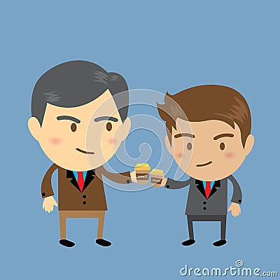 Businessman coffee cheers, Cartoon Business concept Vector Illustration