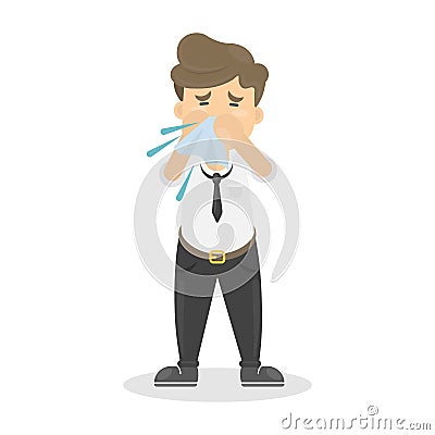 Businessman with cold. Vector Illustration