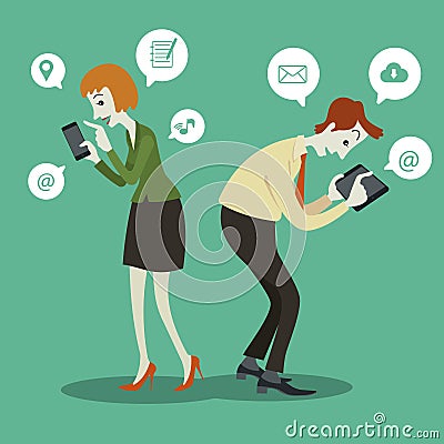 Businessman communicating with social chat sign and speech. Vector Illustration