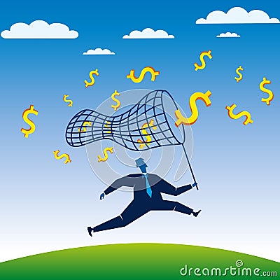 Businessman compete try to catch the dollar Vector Illustration