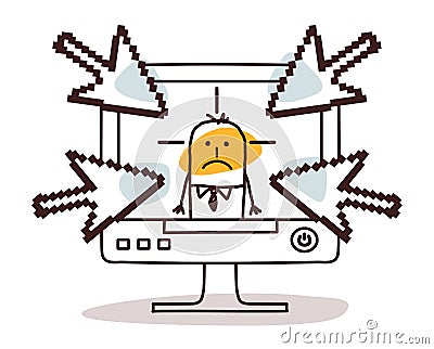 Businessman on computer and cyberbullying Vector Illustration