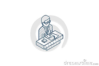 businessman, conference, presentation, isometric icon. 3d line art technical drawing. Editable stroke vector Cartoon Illustration