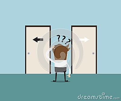 Businessman confused at front of door Vector Illustration