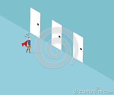 Businessman confused front of doors Vector Illustration
