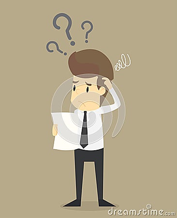 Businessman confused with the question, the problem exists Vector Illustration