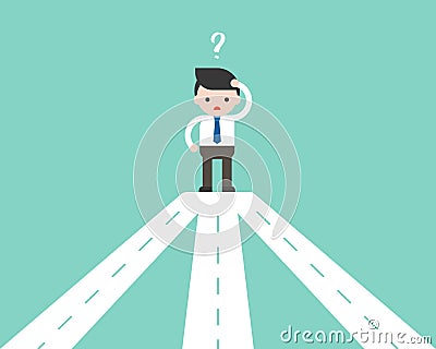 Businessman confusing with road junction, making decision business concept Vector Illustration