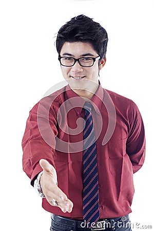 Businessman congratulate on white Stock Photo