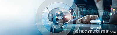 Businessman connected of digital chatbot for provide access to information and big data on online network, robot application and Stock Photo