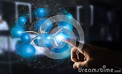 Businessman connecting blue icon social network 3D rendering Stock Photo