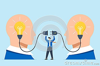 Businessman connecting bright lightbulb on human head Stock Photo