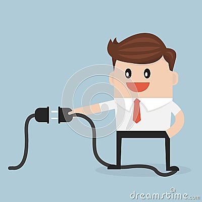Businessman connecting a power cord. Vector Illustration