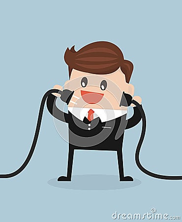 Businessman connecting a power cord flat design. Vector Illustration