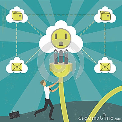 Businessman connecting to the cloud Vector Illustration