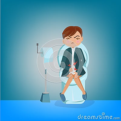 Businessman constipation symptom and poop in intestine.illustrator Stock Photo