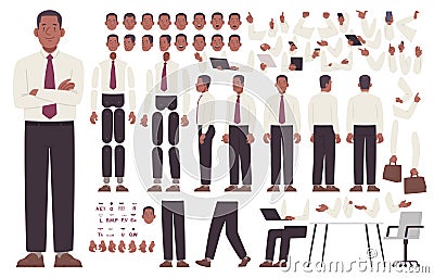 Businessman constructor set. Collection of hand and leg positions for animation and creating your own poses. DIY kit. Vector Cartoon Illustration