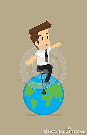 Businessman control all over the world Vector Illustration