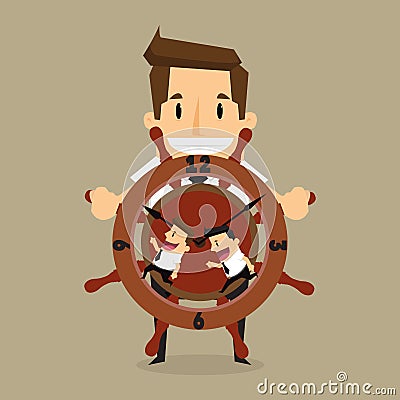 Businessman control work, teamwork Vector Illustration