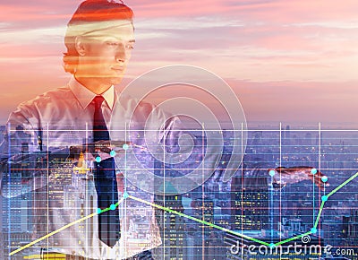 Businessman controlling the market with strings Stock Photo