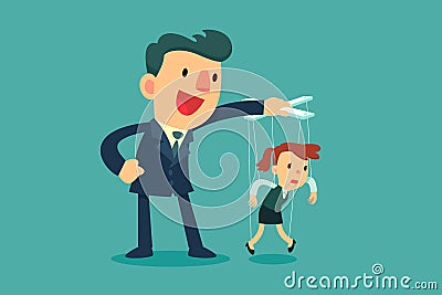 Businessman controlling puppet businesswomen Vector Illustration