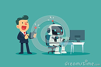 Businessman controlling a robot with remote control Vector Illustration