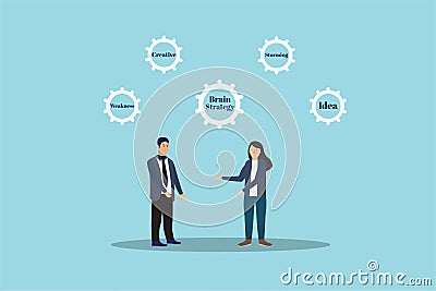 Businessman conversation concept and a man and woman discussing business strategy. Teaching an employee some working strategies, Vector Illustration