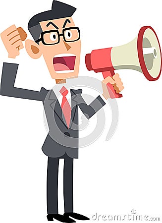 Businessman conveying his opinion with a loudspeaker Vector Illustration