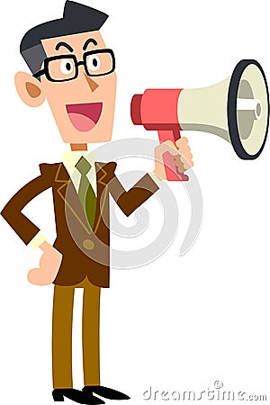 Businessman conveying his opinions with a loudspeaker Vector Illustration