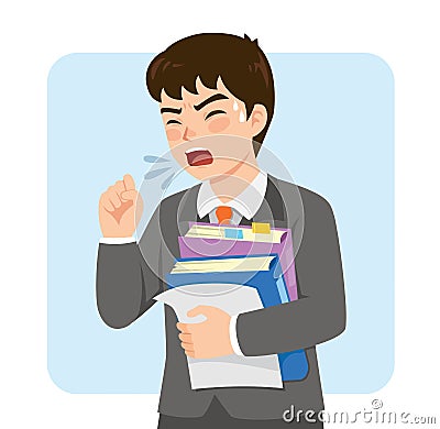 Businessman coughing at work Vector Illustration