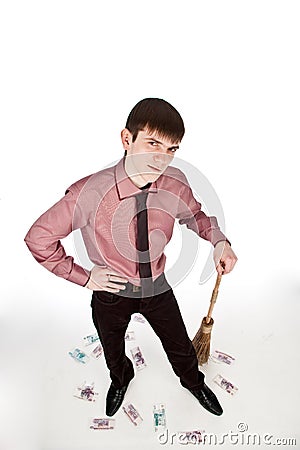 Businessman counts money isolate backout Stock Photo