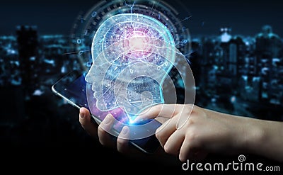 Businessman creating artificial intelligence 3D rendering Stock Photo