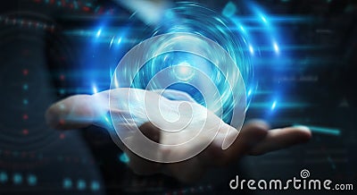 Businessman creating new futuristic energy power source 3D rendering Stock Photo
