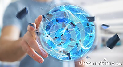 Businessman creating a power ball with his hand 3D rendering Stock Photo