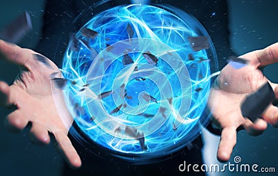 Businessman creating a power ball with his hand 3D rendering Stock Photo