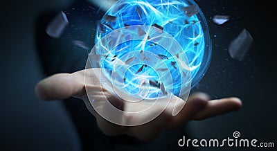 Businessman creating a power ball with his hand 3D rendering Stock Photo