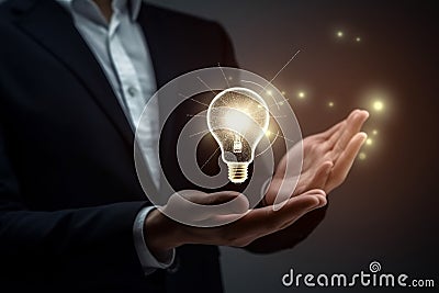 Businessman creative light bulb. Generate Ai Stock Photo