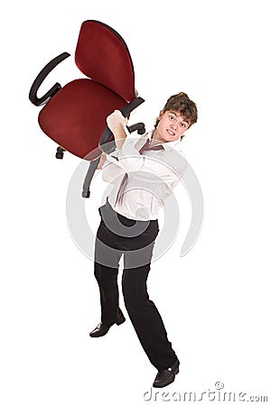Businessman in crisis throw chair. Stock Photo