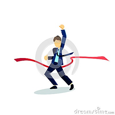 businessman crossed the finish line. Victory in the business. The leader of his business team. Success in business Vector Illustration