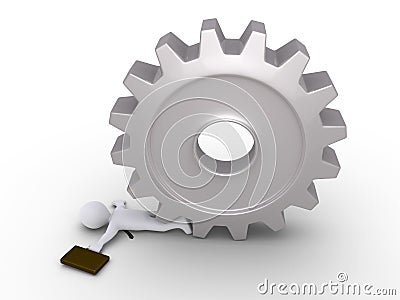 Businessman crushed by cogwheel Stock Photo