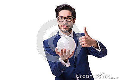 The businessman with crystall ball isolated on white background Stock Photo