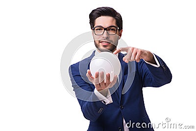 The businessman with crystall ball isolated on white background Stock Photo