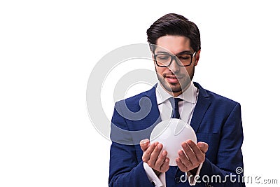 The businessman with crystall ball isolated on white background Stock Photo