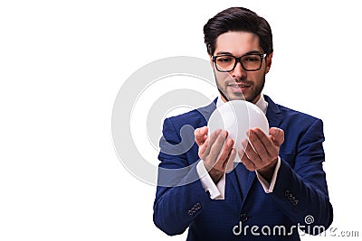 The businessman with crystall ball isolated on white background Stock Photo