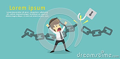 Businessman cut the chain and free himself from debt.Financial fr Vector Illustration