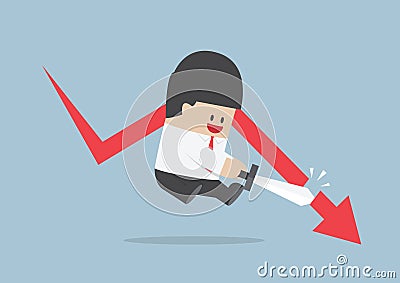 Businessman cut the falling graph, Stock market, Financial concept Vector Illustration