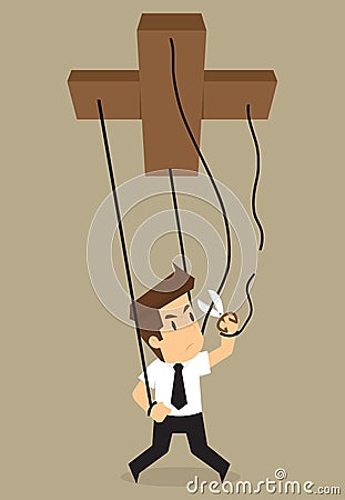 Businessman cut rope a puppet Vector Illustration