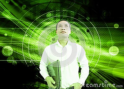 Businessman In Cyberspace Stock Photo